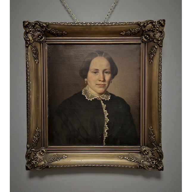 Antique Portrait Oil Painting German Signed Original 19th Century Artwork Framed Biedermeier Style Fine Art European Collectible Wall Decor
