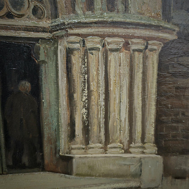 Antique Dutch Gothic Church Oil Painting, Signed Framed Artwork