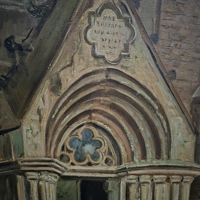 Antique Dutch Gothic Church Oil Painting, Signed Framed Artwork
