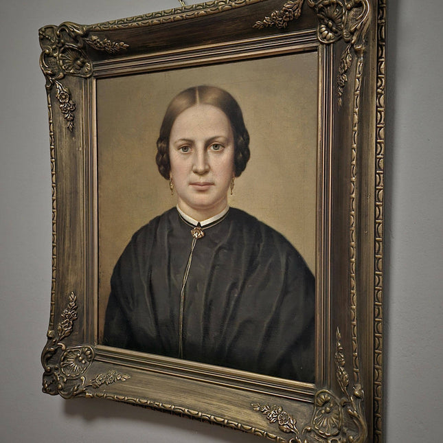 Antique Portrait Oil Painting, German Signed Original 19th Century Artwork, Biedermeier Fine Art, Framed Wall Decor, European Collectible