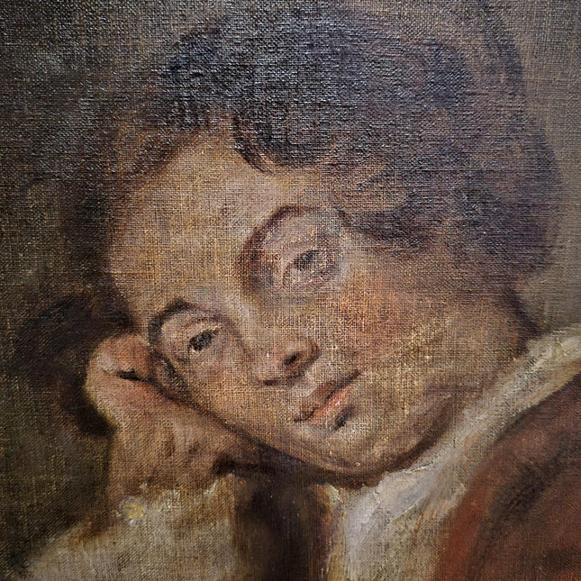 Antique Oil Painting Portrait, Vintage Signed Original Artwork, Moody Wall Decor, Framed European Academic Fine Art, Collectible Masterpiece