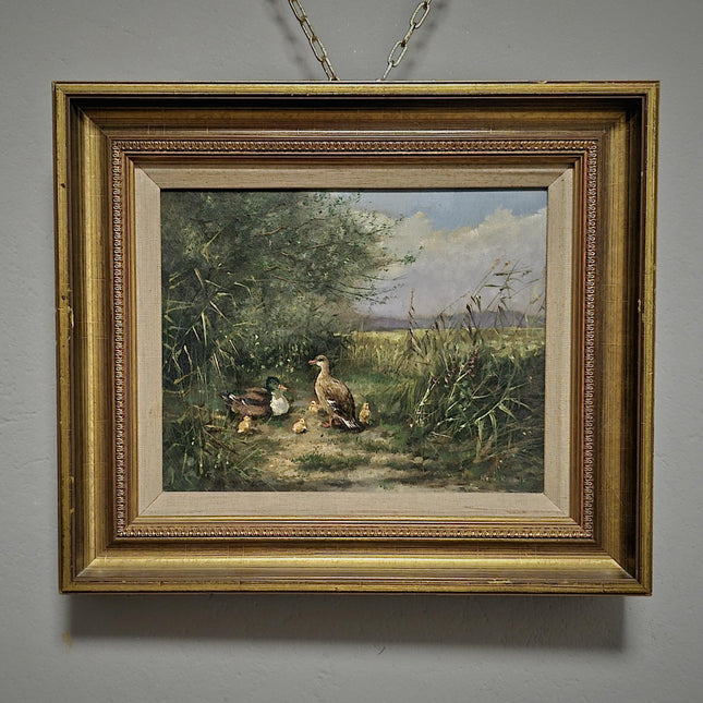 Vintage Dutch Animal Painting with Ducks, Signed Oil on Panel, Rustic Farm Landscape, Vintage European Fine Art, Collectible Wall Decor