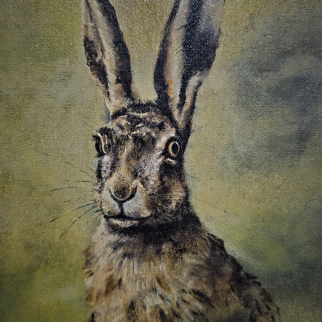 Vintage Dutch Wildlife Oil Painting, Signed Original Hare Portrait, Realistic Animal Artwork, Rustic Farmhouse Wall Decor, European Fine Art