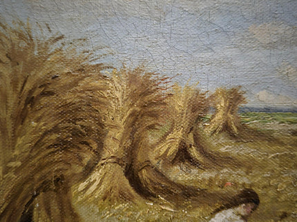 Vintage Oil Painting, Belgian Harvest Scene, Framed Rural Landscape