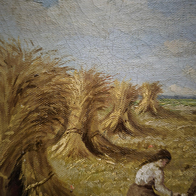 Vintage Oil Painting, Belgian Harvest Scene, Framed Rural Landscape