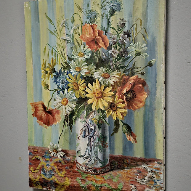 Antique French Floral Oil Painting, Colorful Still Life Bouquet, Signed Original Artwork, Elegant Vintage Wall Art Decor, Cottagecore Gift