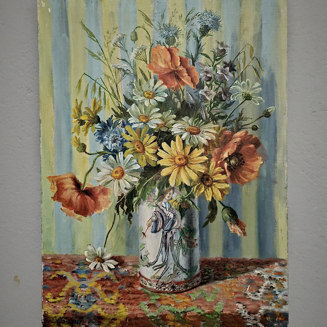 Antique French Floral Oil Painting, Colorful Still Life Bouquet, Signed Original Artwork, Elegant Vintage Wall Art Decor, Cottagecore Gift