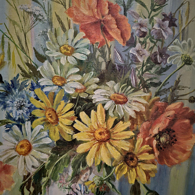 Antique French Floral Oil Painting, Colorful Still Life Bouquet, Signed Original Artwork, Elegant Vintage Wall Art Decor, Cottagecore Gift