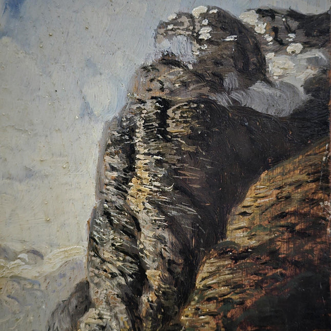 Antique Mountain Landscape Oil Painting Gold Framed Moody Romantic Artwork Vintage European Fine Art for Collectible Wall Decor Perfect Gift