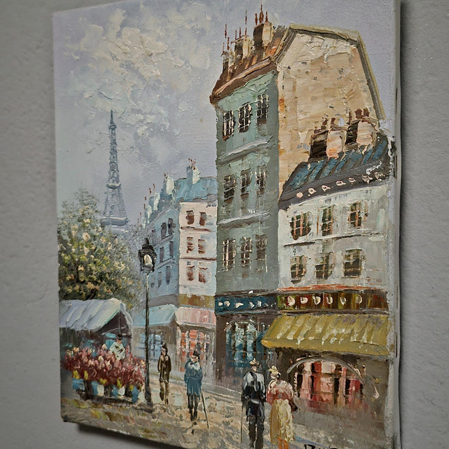 Antique French Impressionist Oil Painting, Signed Paris Street Scene Wall Art on Canvas, Vintage Artwork for Elegant Home Decor, Unique Gift