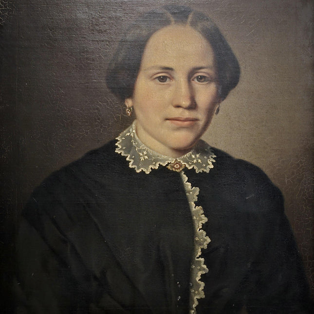 Antique Portrait Oil Painting German Signed Original 19th Century Artwork Framed Biedermeier Style Fine Art European Collectible Wall Decor