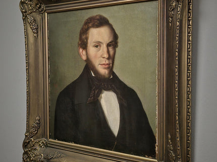 Antique Portrait Oil Painting Signed Original Bourgeois Artwork Framed 19th Century Gentleman European Collectible Fine Art Home Wall Decor