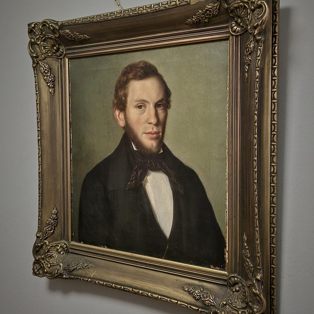 Antique Portrait Oil Painting Signed Original Bourgeois Artwork Framed 19th Century Gentleman European Collectible Fine Art Home Wall Decor
