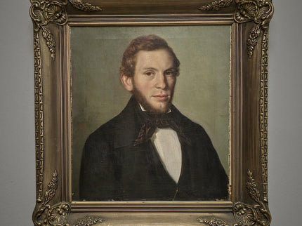 Antique Portrait Oil Painting Signed Original Bourgeois Artwork Framed 19th Century Gentleman European Collectible Fine Art Home Wall Decor