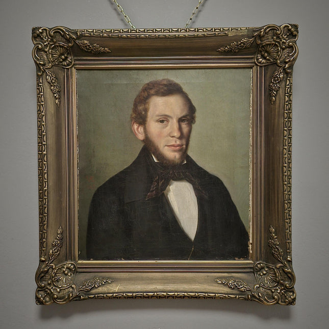 Antique Portrait Oil Painting Signed Original Bourgeois Artwork Framed 19th Century Gentleman European Collectible Fine Art Home Wall Decor