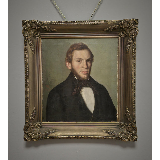 Antique Portrait Oil Painting Signed Original Bourgeois Artwork Framed 19th Century Gentleman European Collectible Fine Art Home Wall Decor