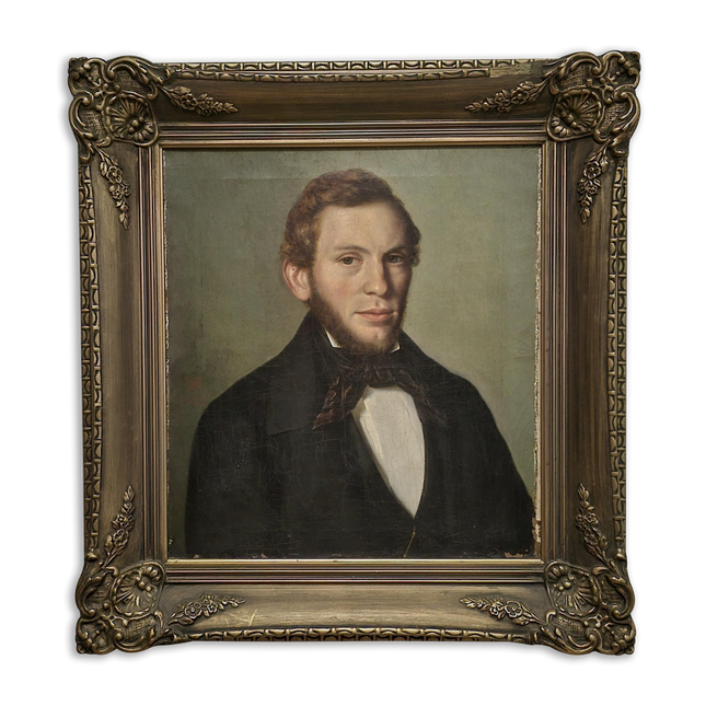 Antique Portrait Oil Painting Signed Original Bourgeois Artwork Framed 19th Century Gentleman European Collectible Fine Art Home Wall Decor