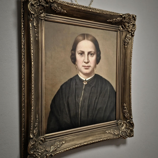 Antique Portrait Oil Painting, German Signed Original 19th Century Artwork, Biedermeier Fine Art, Framed Wall Decor, European Collectible