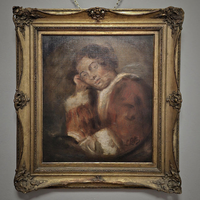 Antique Oil Painting Portrait, Vintage Signed Original Artwork, Moody Wall Decor, Framed European Academic Fine Art, Collectible Masterpiece