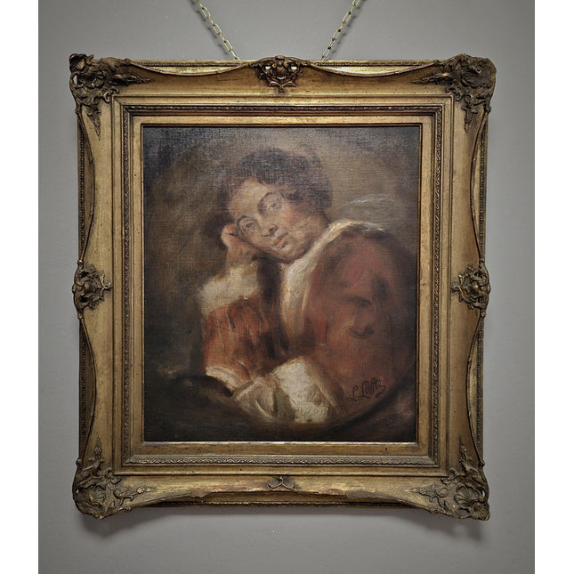Antique Oil Painting Portrait, Vintage Signed Original Artwork, Moody Wall Decor, Framed European Academic Fine Art, Collectible Masterpiece