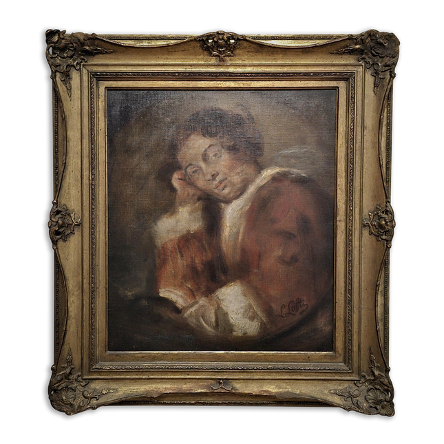 Antique Oil Painting Portrait, Vintage Signed Original Artwork, Moody Wall Decor, Framed European Academic Fine Art, Collectible Masterpiece