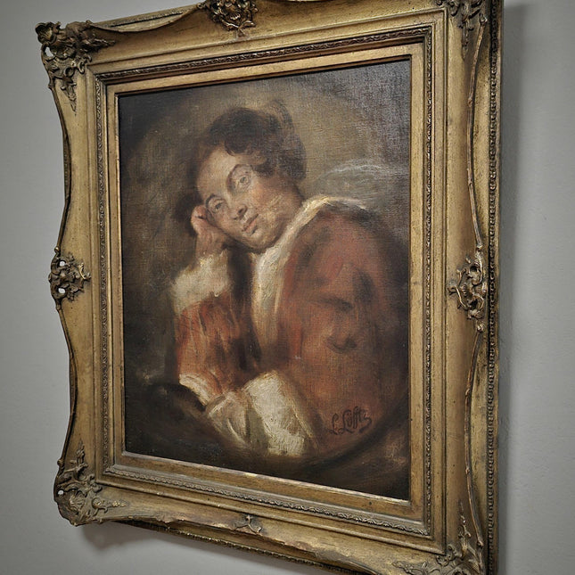 Antique Oil Painting Portrait, Vintage Signed Original Artwork, Moody Wall Decor, Framed European Academic Fine Art, Collectible Masterpiece