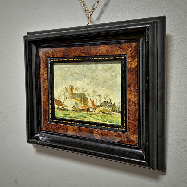 Vintage French Landscape Oil Painting, Signed Forest Scene Artwork, Golden Ornate Frame, Woodland Wall Art, Rustic Country Home Decor Gift