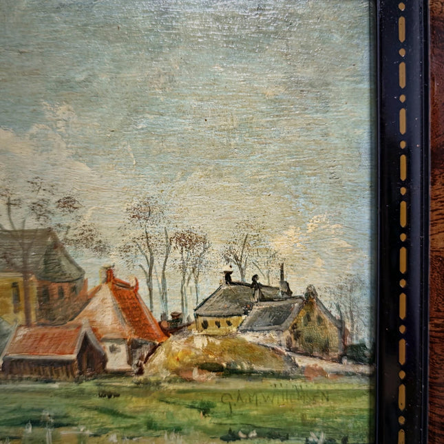 Vintage French Landscape Oil Painting, Signed Forest Scene Artwork, Golden Ornate Frame, Woodland Wall Art, Rustic Country Home Decor Gift