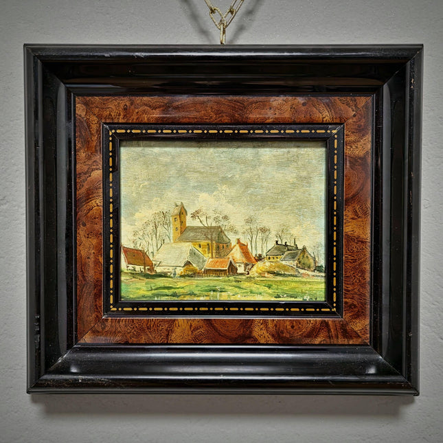 Vintage French Landscape Oil Painting, Signed Forest Scene Artwork, Golden Ornate Frame, Woodland Wall Art, Rustic Country Home Decor Gift