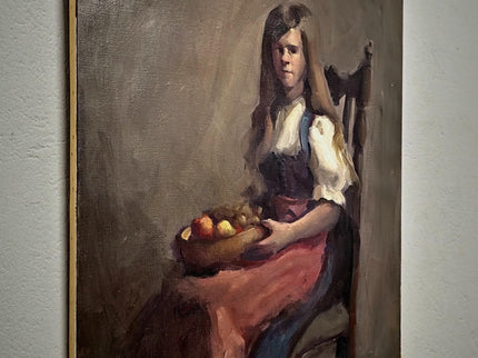 Vintage Swiss Girl Oil Painting, Signed European Portrait, Alpine Folk Art