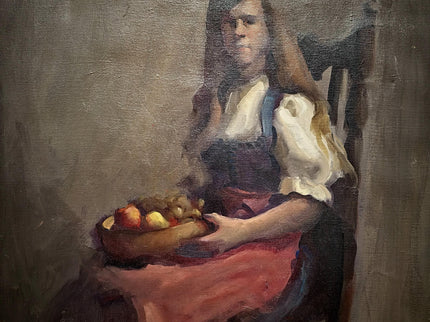 Vintage Swiss Girl Oil Painting, Signed European Portrait, Alpine Folk Art