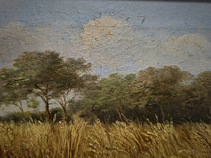 Vintage Oil Painting, Belgian Harvest Scene, Framed Rural Landscape