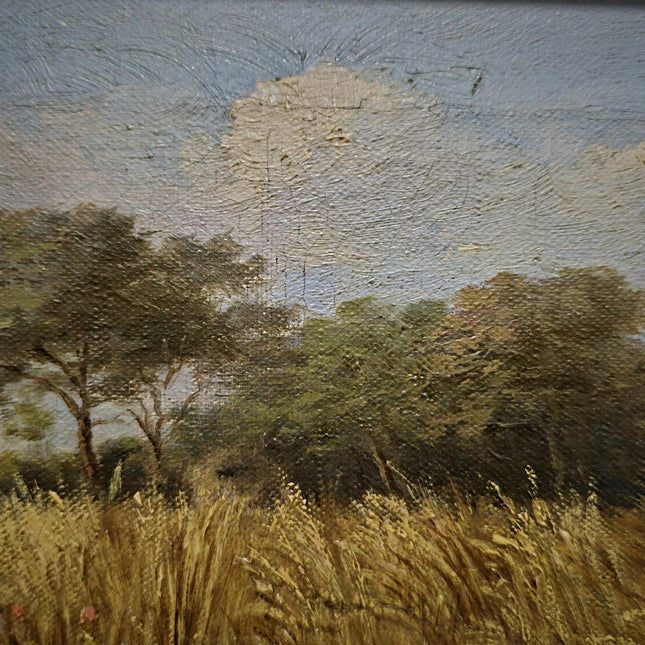 Vintage Oil Painting, Belgian Harvest Scene, Framed Rural Landscape