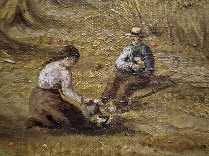 Vintage Oil Painting, Belgian Harvest Scene, Framed Rural Landscape