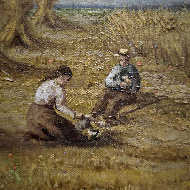 Vintage Oil Painting, Belgian Harvest Scene, Framed Rural Landscape