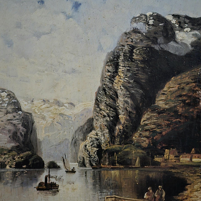Antique Mountain Landscape Oil Painting Gold Framed Moody Romantic Artwork Vintage European Fine Art for Collectible Wall Decor Perfect Gift
