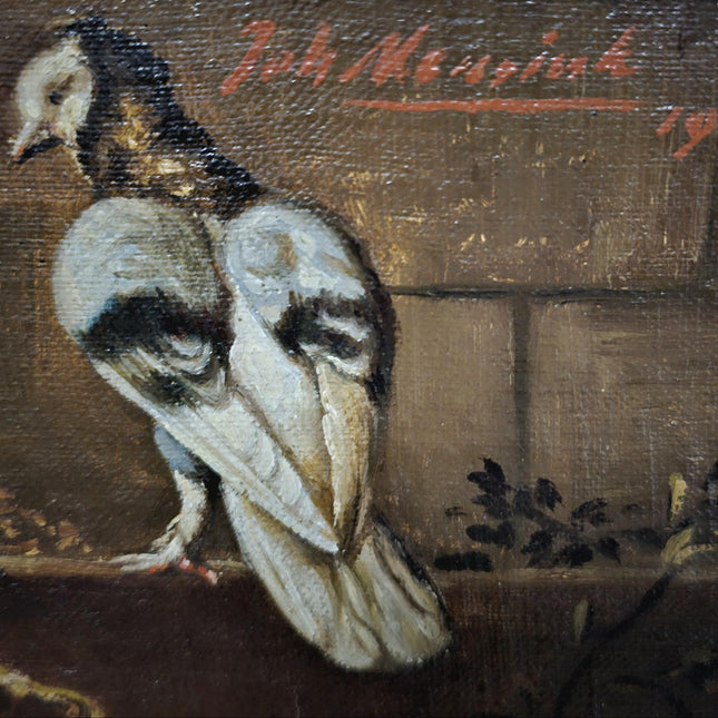 Antique Dutch Farmyard Oil Painting, Signed Poultry Scene, Framed Vintage Art