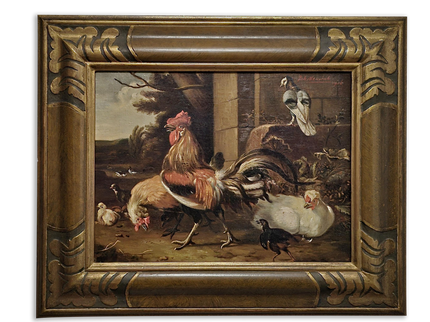 Antique Dutch Farmyard Oil Painting, Signed Poultry Scene, Framed Vintage Art