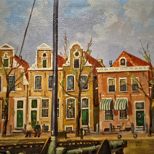 Vintage Dutch Harbor Oil Paintings Set, Signed Maritime Artwork, Framed Cityscape Decor