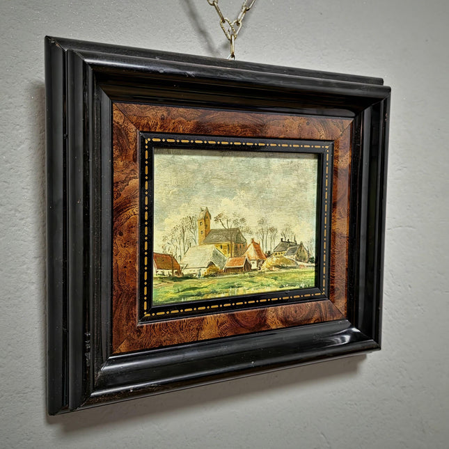 Vintage French Landscape Oil Painting, Signed Forest Scene Artwork, Golden Ornate Frame, Woodland Wall Art, Rustic Country Home Decor Gift