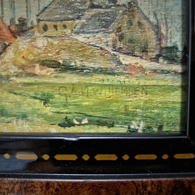 Vintage French Landscape Oil Painting, Signed Forest Scene Artwork, Golden Ornate Frame, Woodland Wall Art, Rustic Country Home Decor Gift