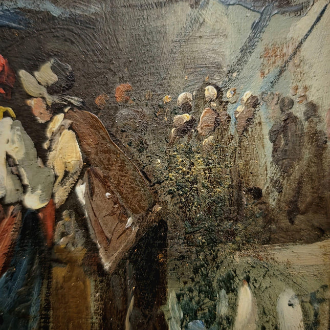 Antique French Set Oil Painting, 19th Century Signed Market Scene, Original Gold Framed Artwork, Vintage Wall Decor, Village Genre Fine Art