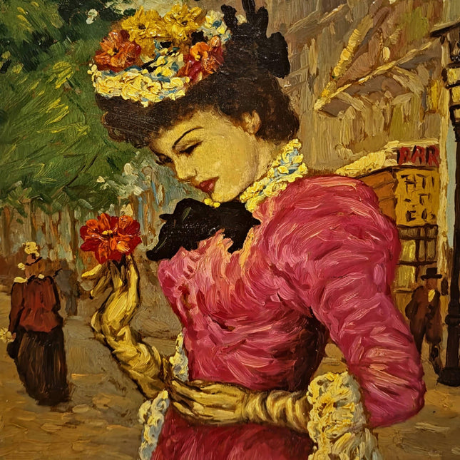Antique French Oil Painting, Belle Epoque Woman Portrait, Signed Cartier