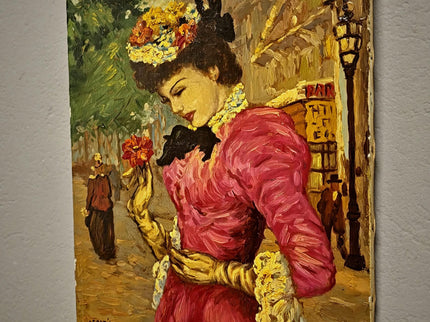 Antique French Oil Painting, Belle Epoque Woman Portrait, Signed Cartier