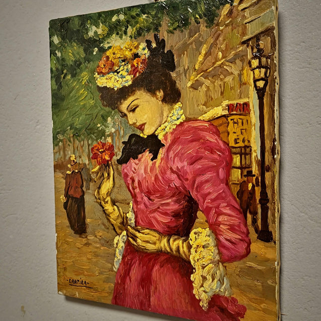 Antique French Oil Painting, Belle Epoque Woman Portrait, Signed Cartier