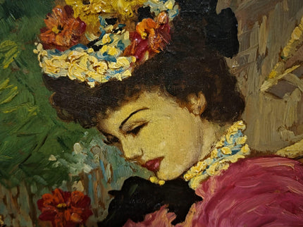 Antique French Oil Painting, Belle Epoque Woman Portrait, Signed Cartier