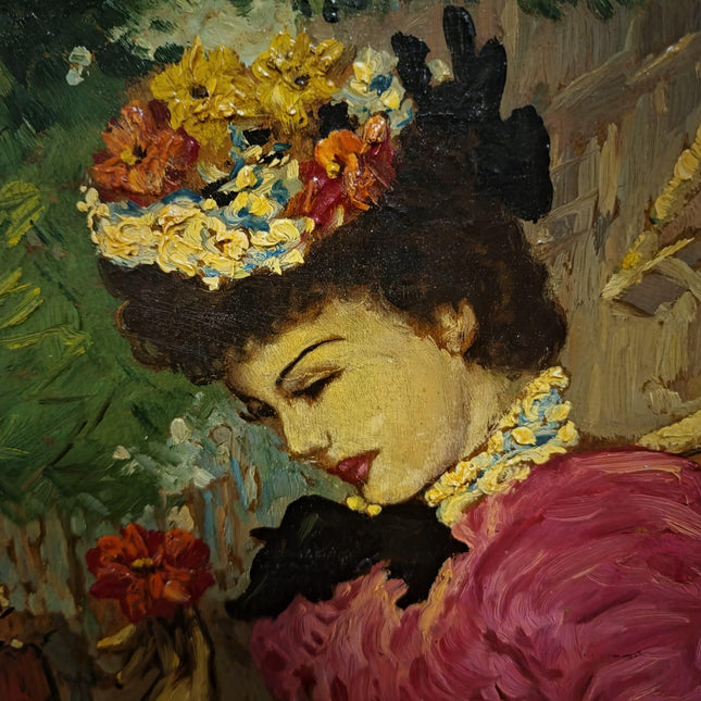 Antique French Oil Painting, Belle Epoque Woman Portrait, Signed Cartier