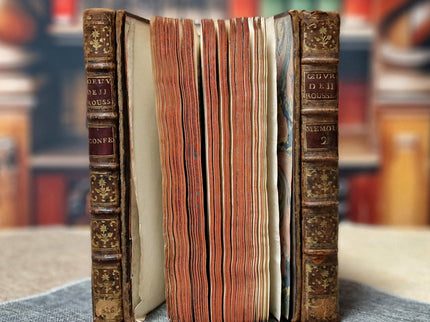 Antique French Books by Rousseau, 18th Century Set, Leather Bound Enlightenment Writings, Library Display, Bookshelf Styling for Collectors