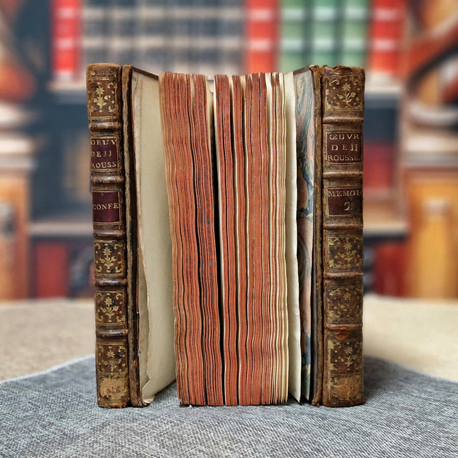 Antique French Books by Rousseau, 18th Century Set, Leather Bound Enlightenment Writings, Library Display, Bookshelf Styling for Collectors