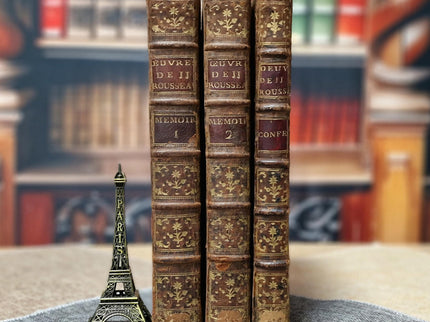 Antique French Books by Rousseau, 18th Century Set, Leather Bound Enlightenment Writings, Library Display, Bookshelf Styling for Collectors